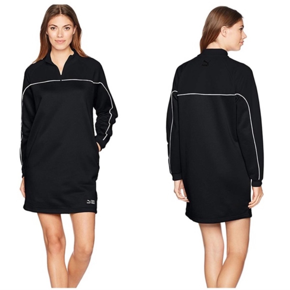 Puma Crew Neck Athletic Sweat Sweater Dress Sporty Preppy Womens Size XS S Small